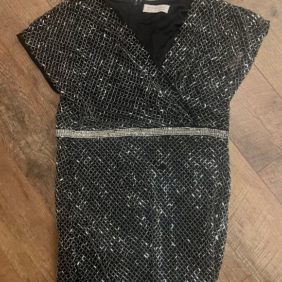 Mac Duggal Beaded Wrap V-Neck Full Length Dress 93787 Black Silver Sz 12* - Picture 5 of 10